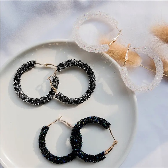 White Crystal Glimmer Hoop Earrings - Picture 2 of 2